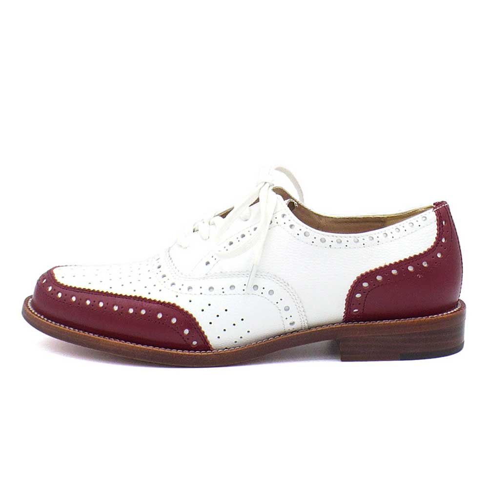 Burgundy & White Round Toe Block Heel Cut-Out Formal Oxford Shoes Nicepairs