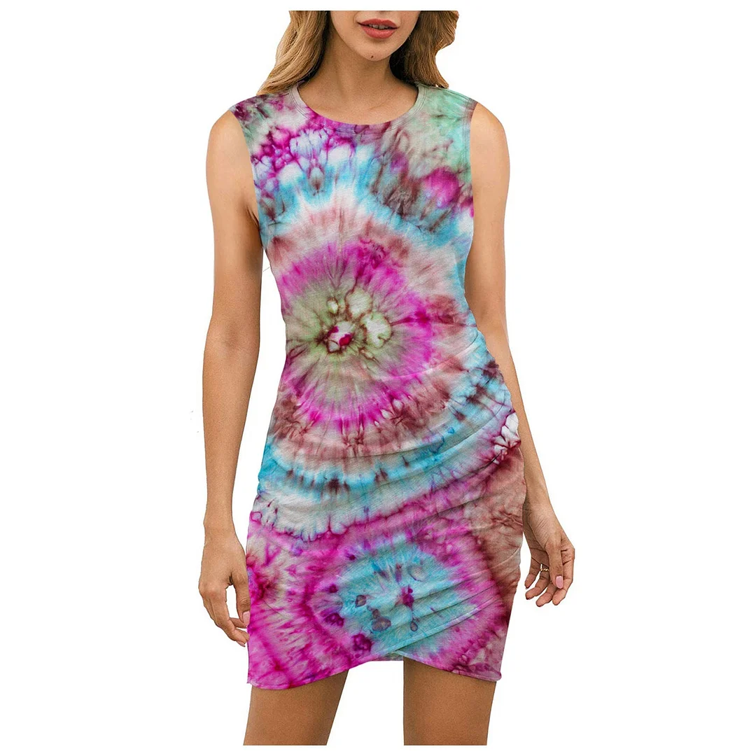 Sleeveless Round Neck Printed Dress