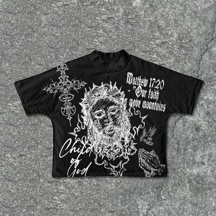 Vintage Jesus Piece Graphic Cross Bible Print Cropped T-Shirts