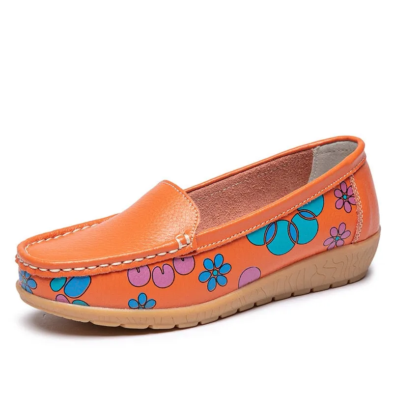 Cute Sen Loafers Round Toe Flat Shoes Women Shoes National Wind Shallow Mouth Floral Flower Comfortable Soft Bottom Shoes