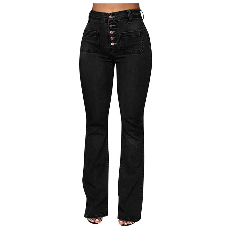 Button Fly Booty Shaping High Waist Flare Jeans