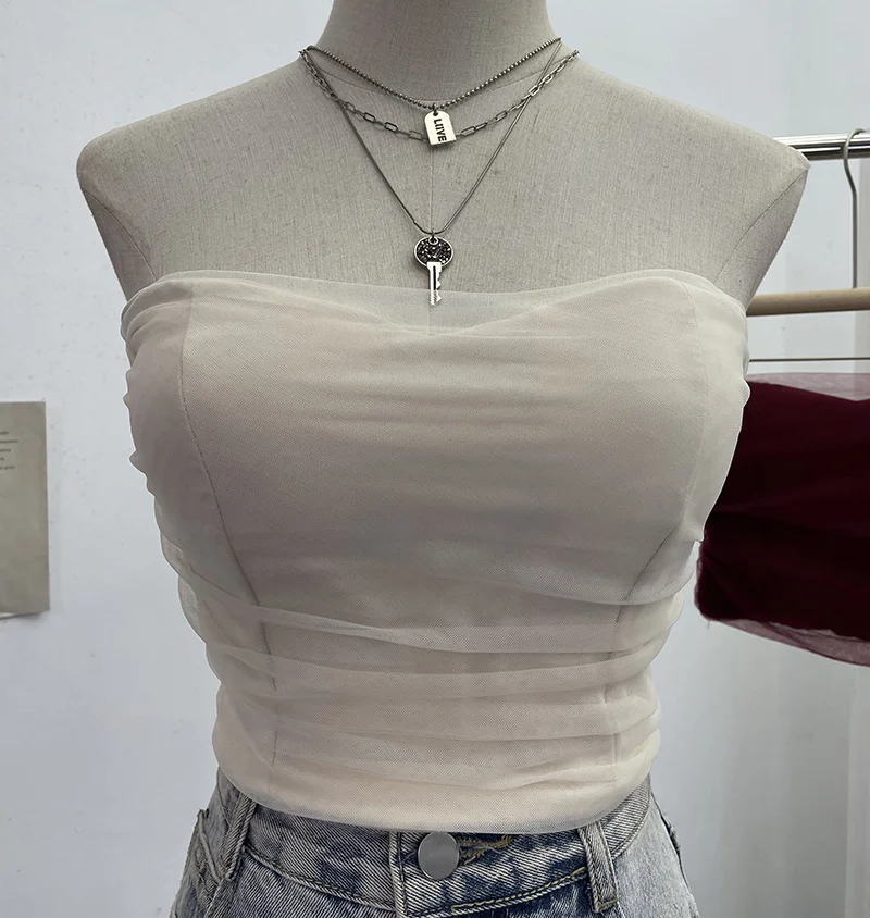 Churchf Thai Babes Light Yarn Splicing Braless Sleeveless Top With Short Corset Corset Umbilized Bra Vest 8865