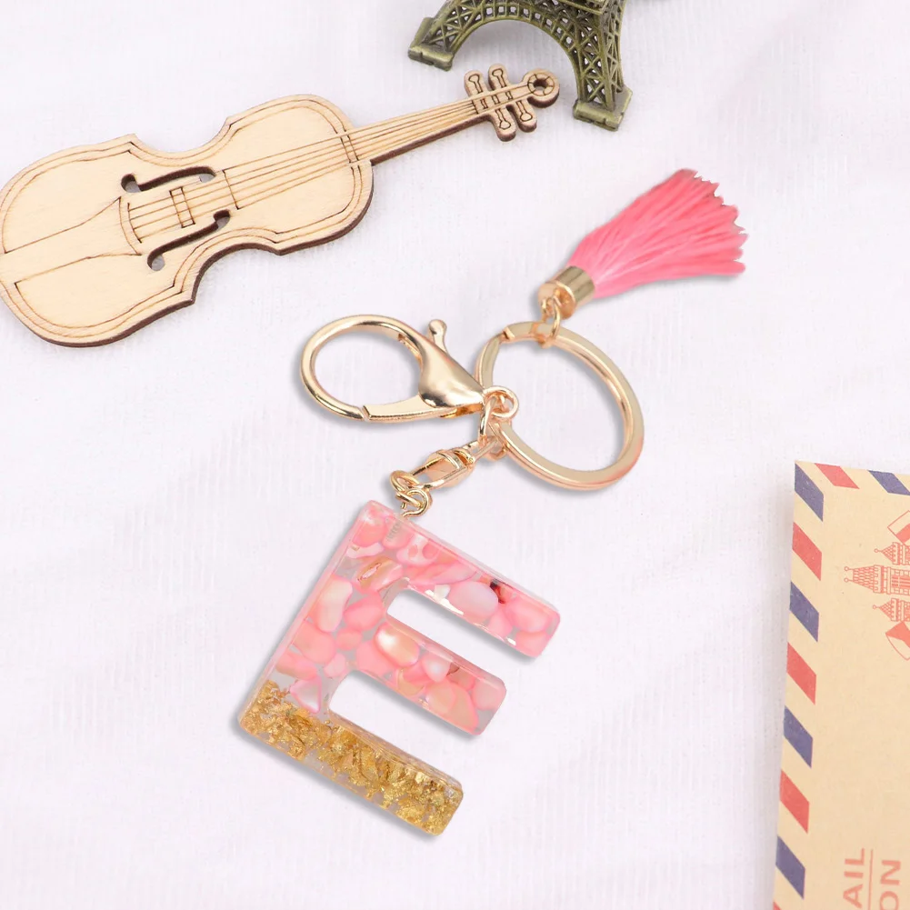 Resin Initial Key Ring with Tassel Alphabet Keyring for Car Keys Wallet Handbags