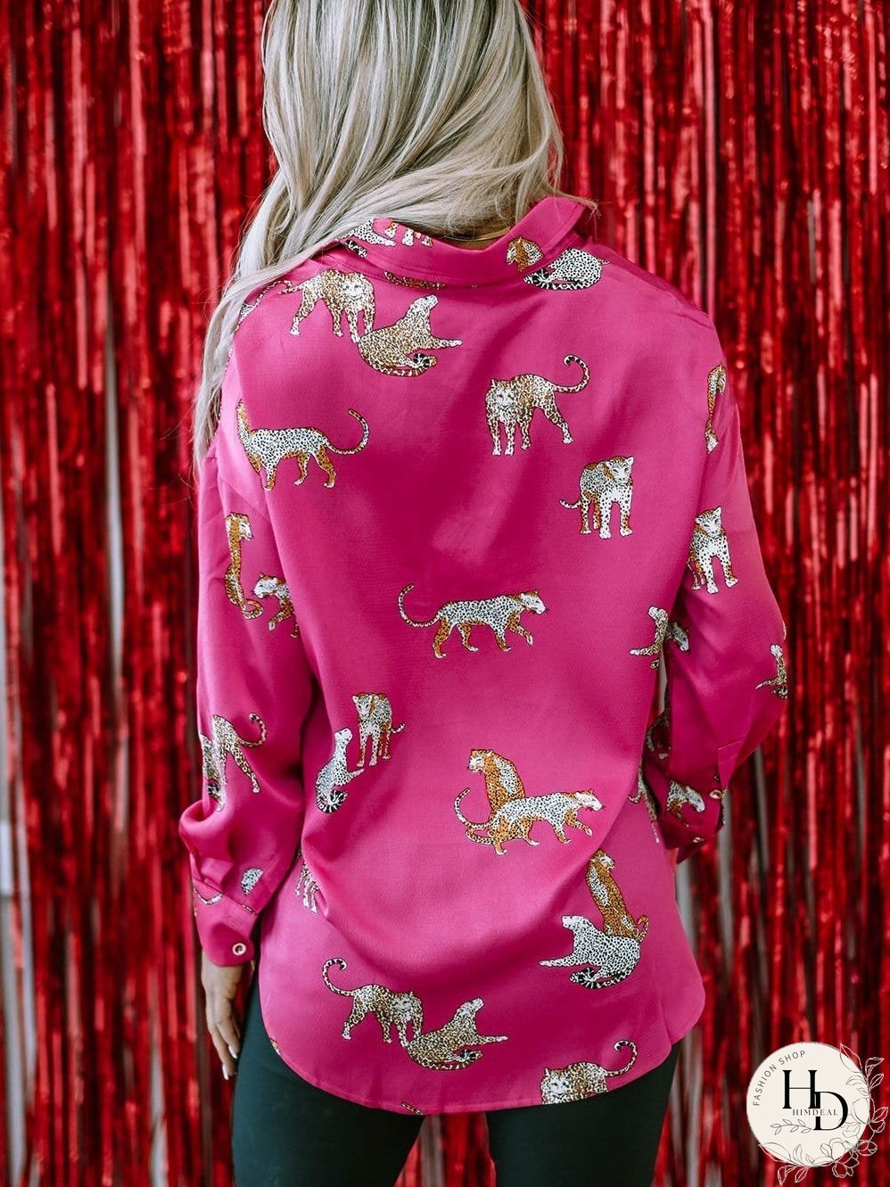 Tempting Printed Lapel Single-Breasted Long-Sleeved Blouse