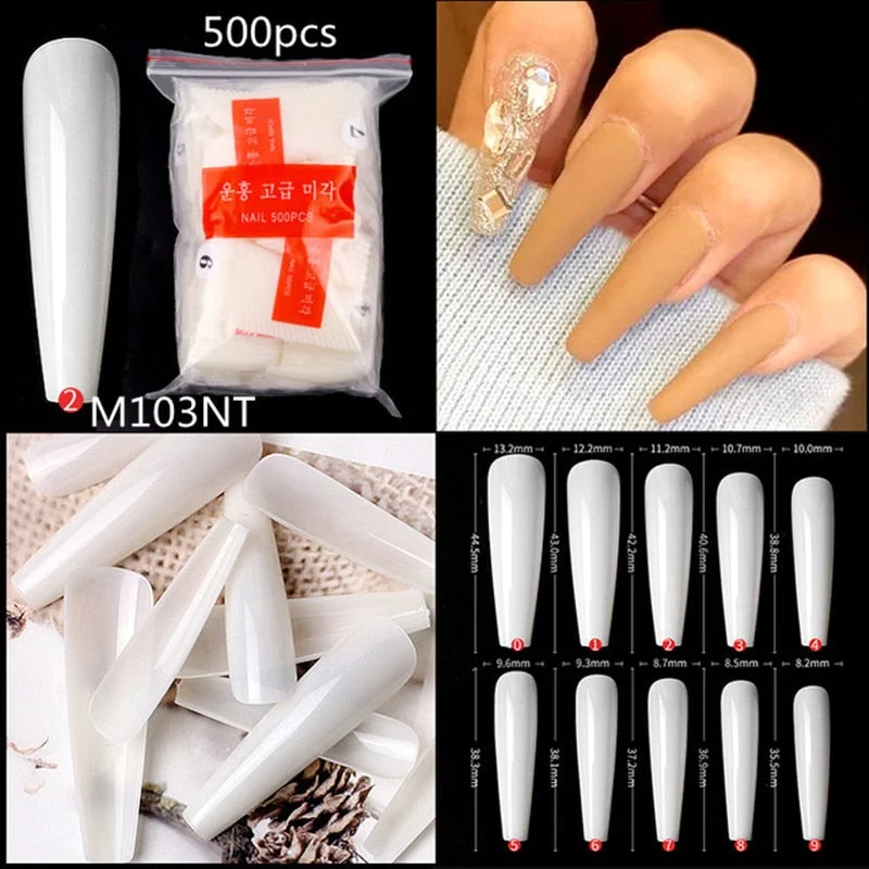 500Pcs False Nail Extension French Natural Transparent Stiletto Coffin False Nails Tips Long Acrylic UV Gel Nail Polish Manicure-Nail Inspo