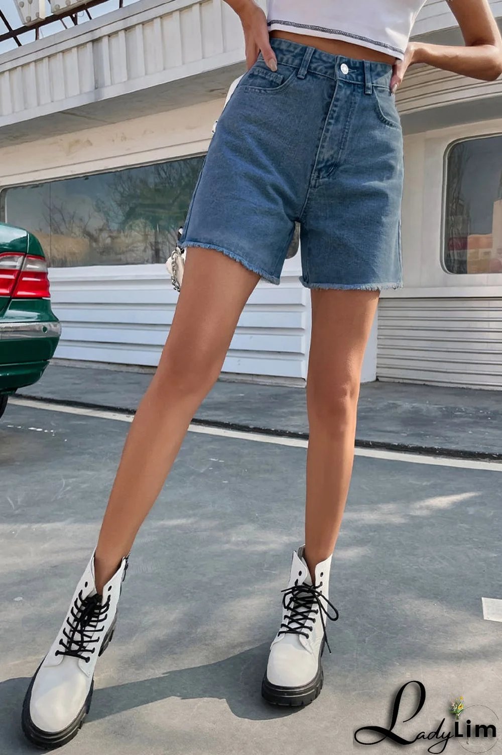 Casual Solid Make Old High Waist Straight Denim Shorts
