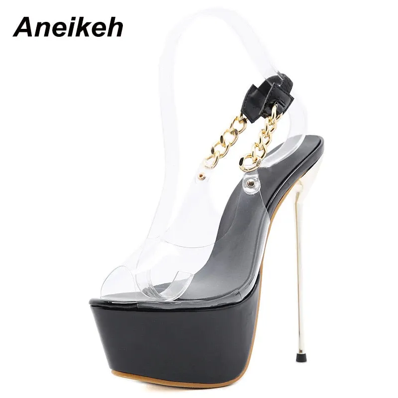 Aneikeh Women's Pumps NEW 2021 Summer Fashion Leisure PVC Metal Decoratio Wedding Slingbacks Ladies Shoes 34-40 Zapatos De Mujer