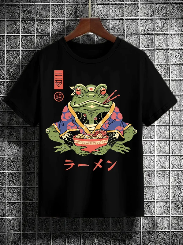 Men's Japanese Ramen Frog Print Casual T-Shirt