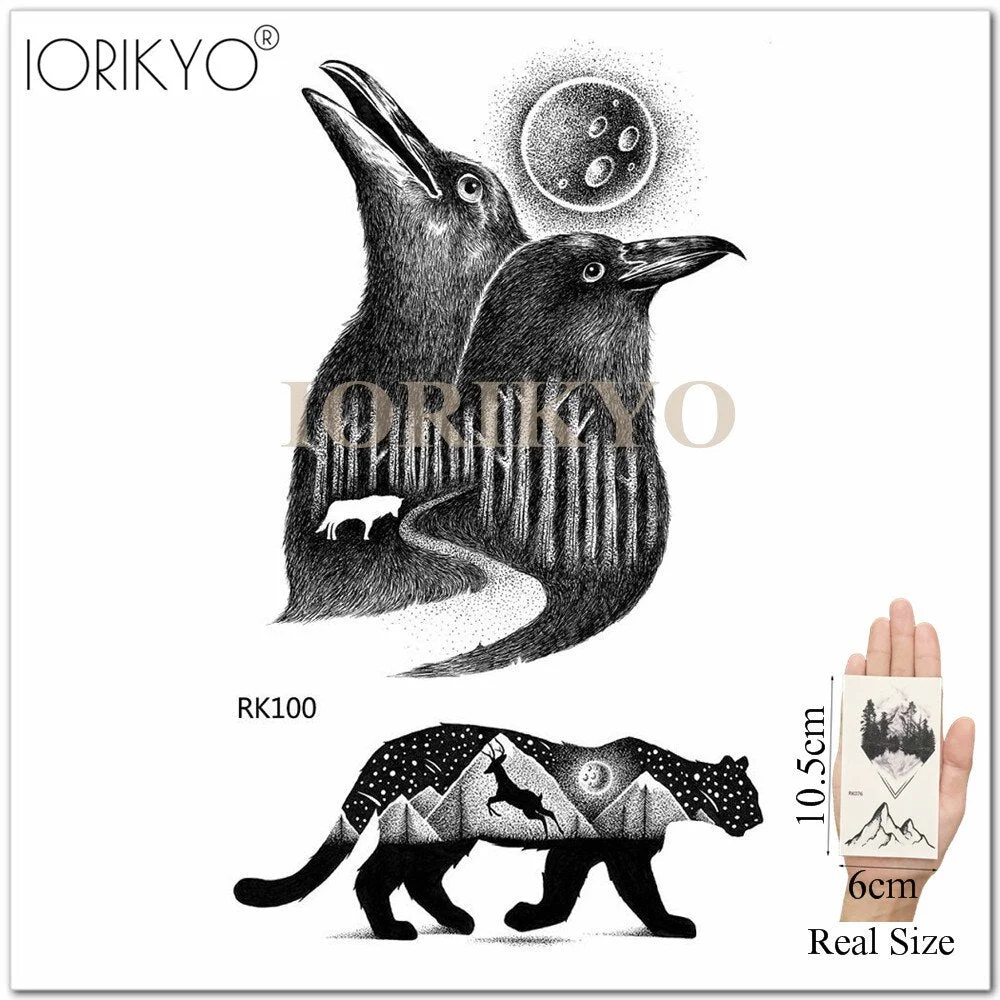 New Black Hummingbird Temporary Tattoo Stickers Women Arm Pencil Sketch Waterproof Tatoos Girls Forearm Birds Fake Tattoo Flower