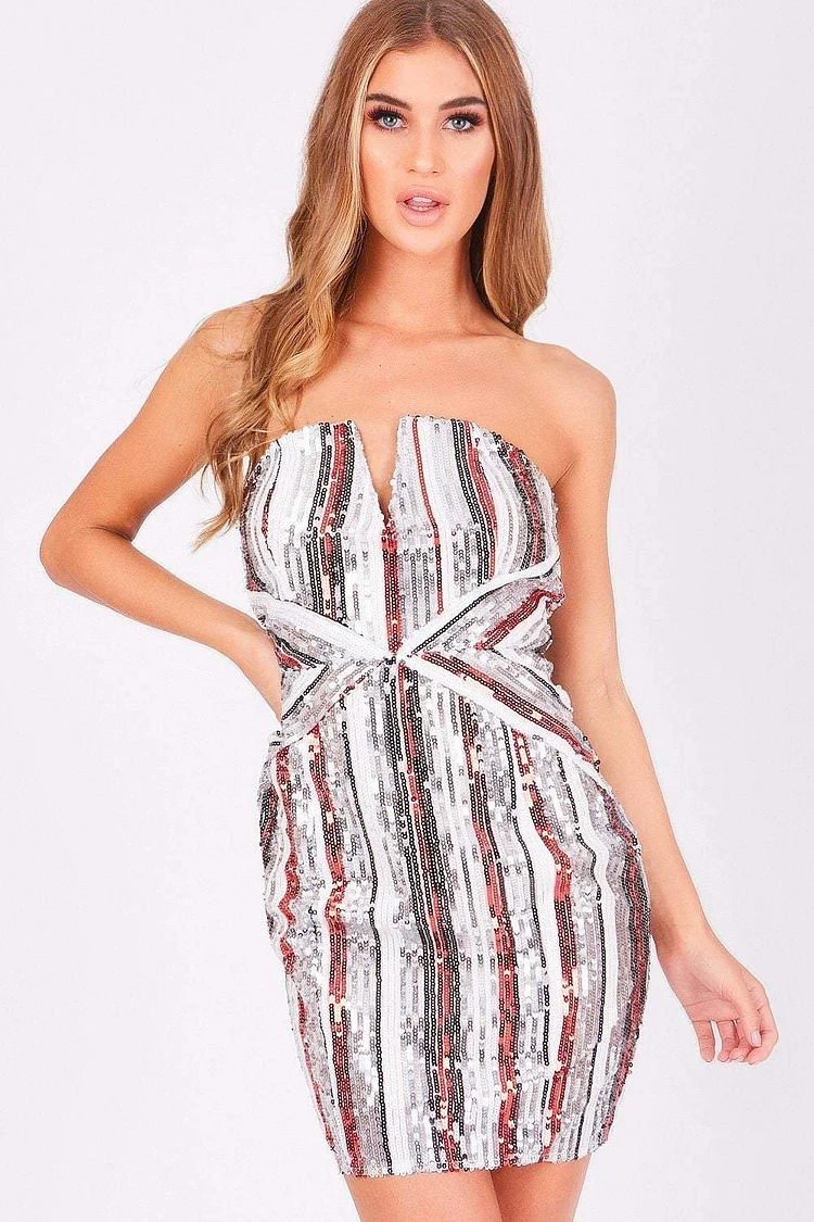 Red Stripe Sequin Mini Dress Katch Me