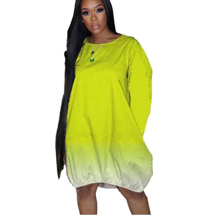 Large Size Women's New Casual Gradient Long Sleeve Dress | EGEMISS
