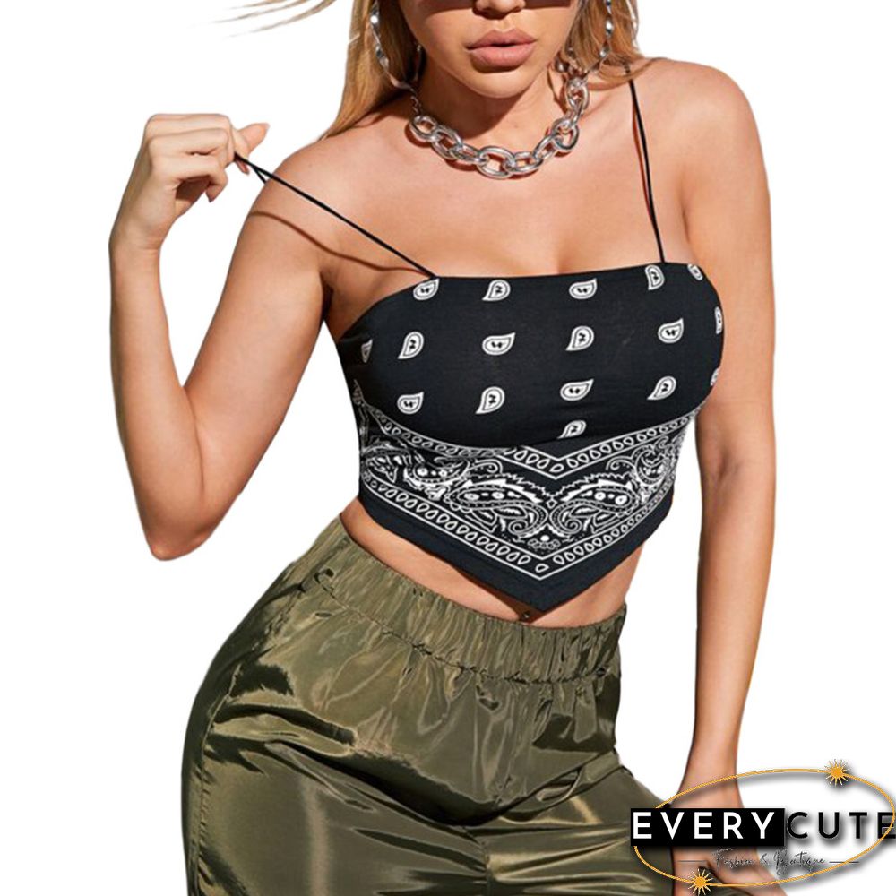 Summer Womens Sexy Cami Tank Top Casual Paisley Print Sleeveless Backless Bandana Camisole