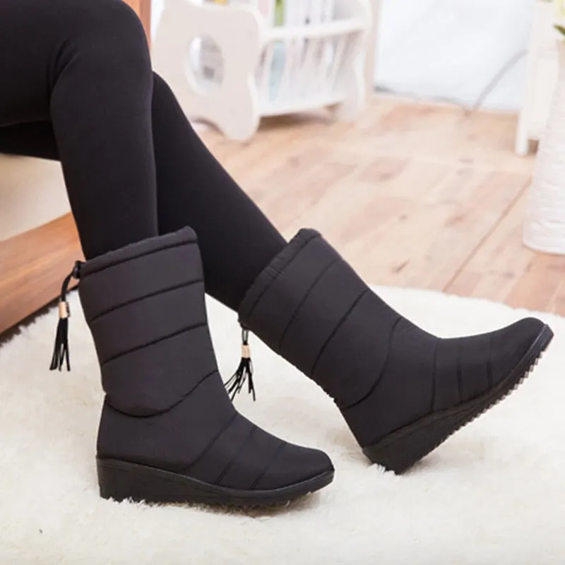 Fashion Women Boots Tassel Winter Boots Female Down Snow Boots Shoes Woman Mid Calf Botas Mujer Warm Winter Shoes Plus Size 44