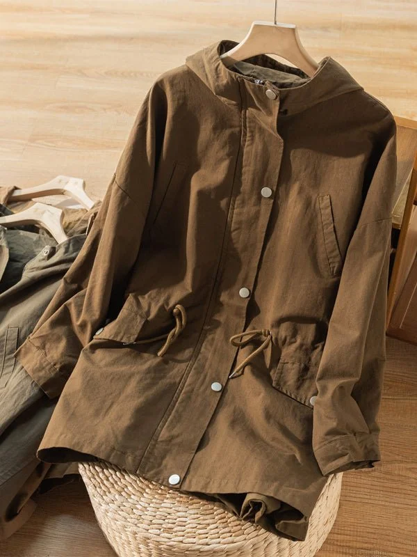 Women's Solid Loose Hooded Trench Coat