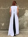 White&Black Split-joint Sleeveless Linen Long Dress