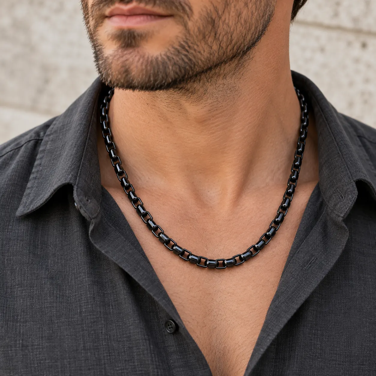  Black Titanium Steel Chain Necklace for Men & Women, 2&ndash;7mm, 20&ndash;26 Inches