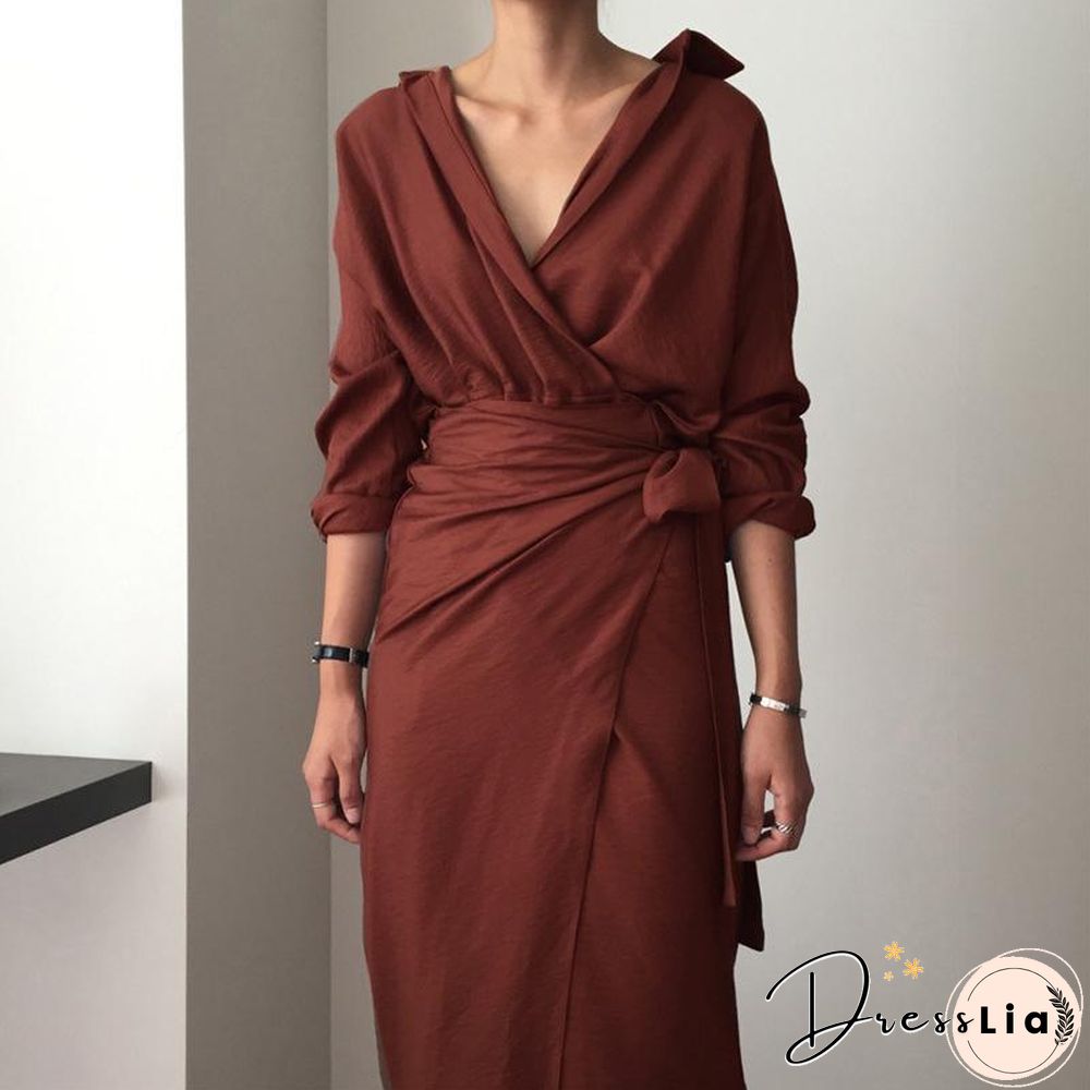 Sexy V Collar Pure Color Package Hip Bodycon Dress