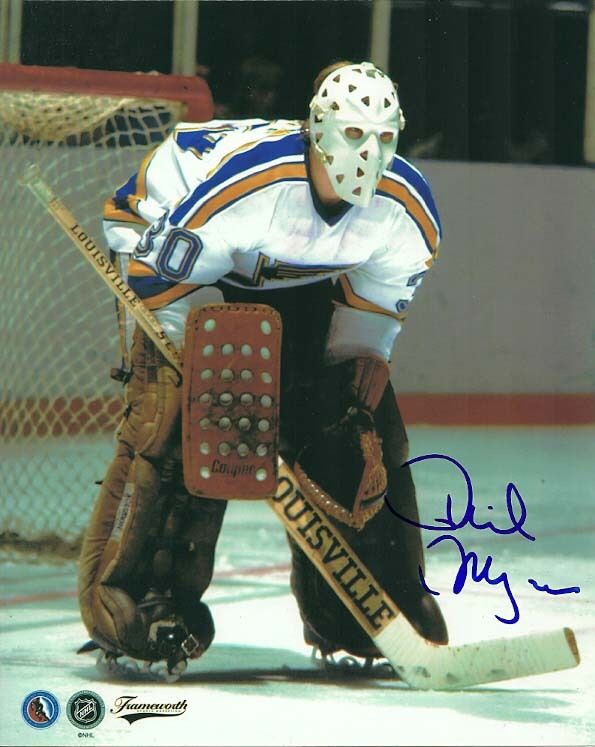 VINTAGE PHIL MYRE SIGNED ST.LOUIS BLUES GOALIE 8x10 Photo Poster painting! Autograph