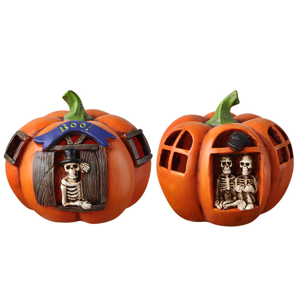 

Halloween Resin Pumpkin Light Ornaments Festival Decor LED Skull Head Lamp, Two heads, 501 Original