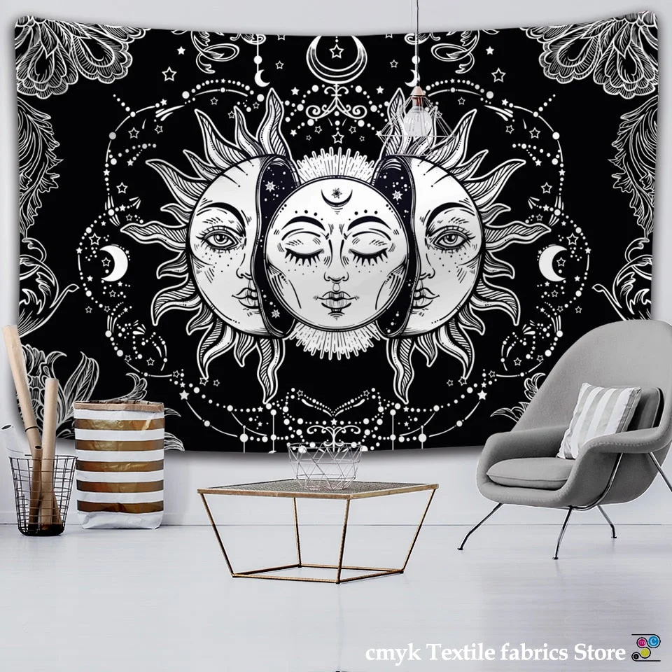 White Black Colorful Sun Moon Mandala Tapestry Wall Hanging Celestial Wall Tapestry Hippie Wall Carpets Dorm Decor Wall Tapestr