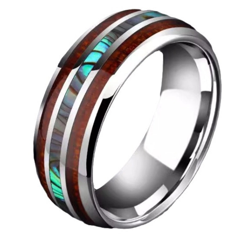 High-end Trendy Men’s Fashion Domineering Titanium Steel Men’s Shell Wood Ring Korean Style Men’s Ring Delivery Supply