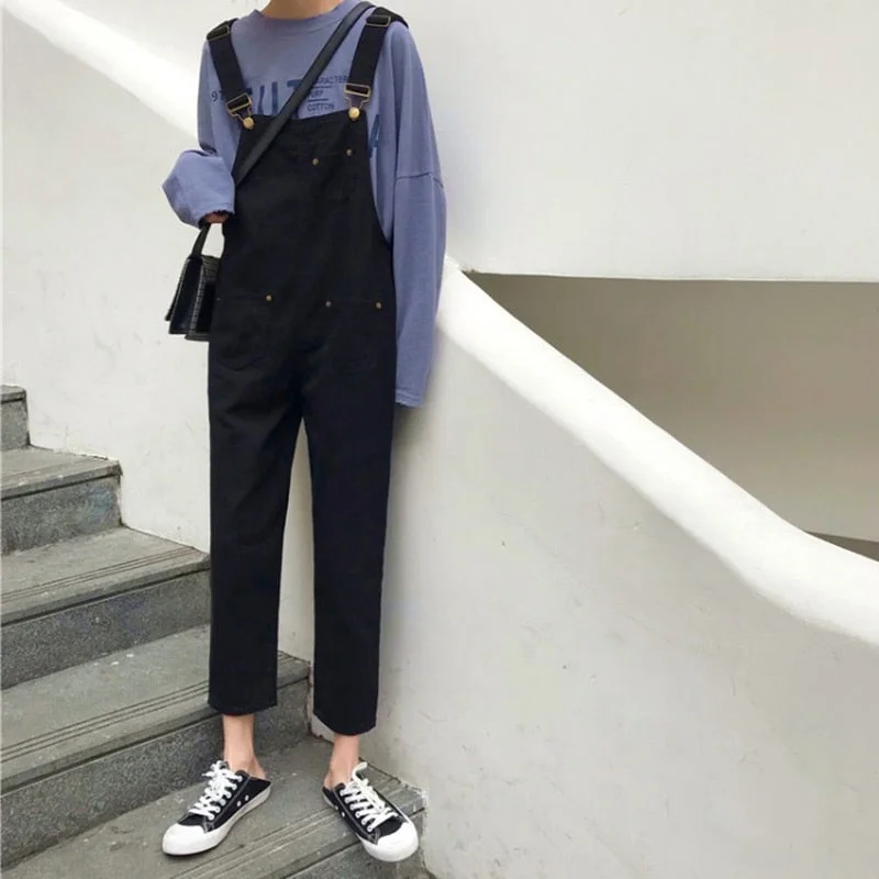 Jumpsuits Women Large Size 5XL Black Solid Pocket Womens Overall Simple All-match Causal Harajuku Korean Style Trousers BF Chic