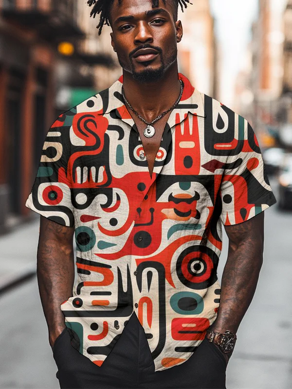 Men's Tribal Fun Abstract Pattern Art Print Shirt