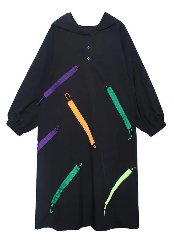 Organic hooded long sleeve fallclothes design black long Dress