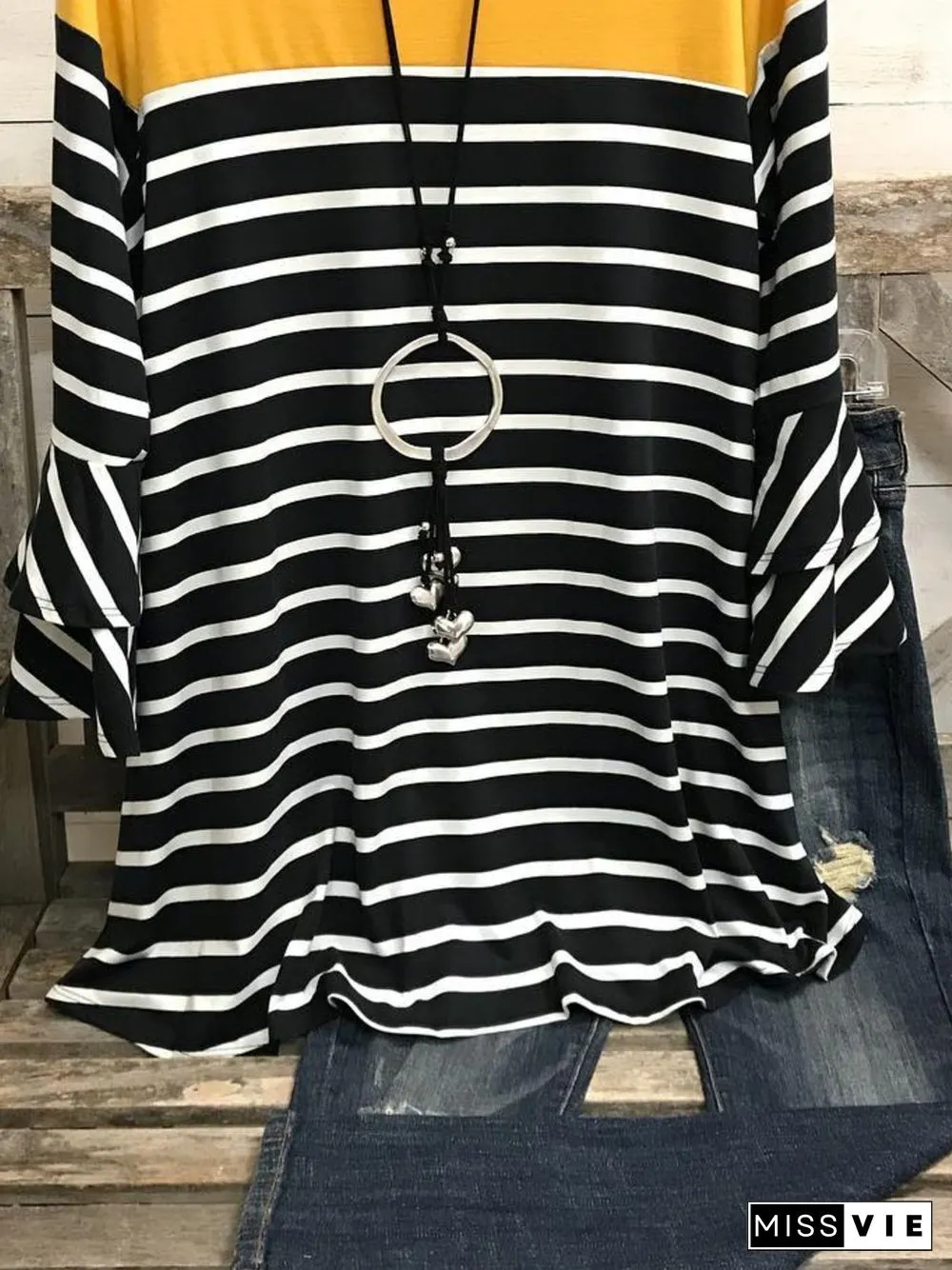 Crew Neck Striped Long Sleeve Casual T-shirt