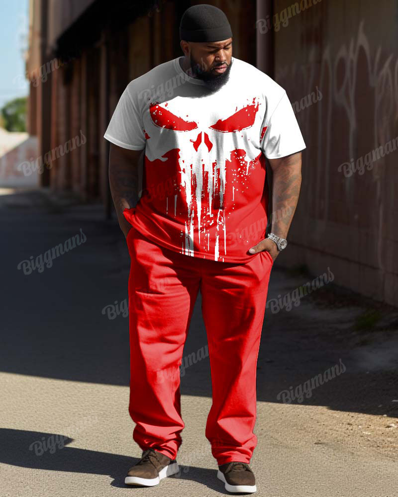 Men's Plus Size Street Fashion Graffiti Skull Print T-Shirt Trousers Suit