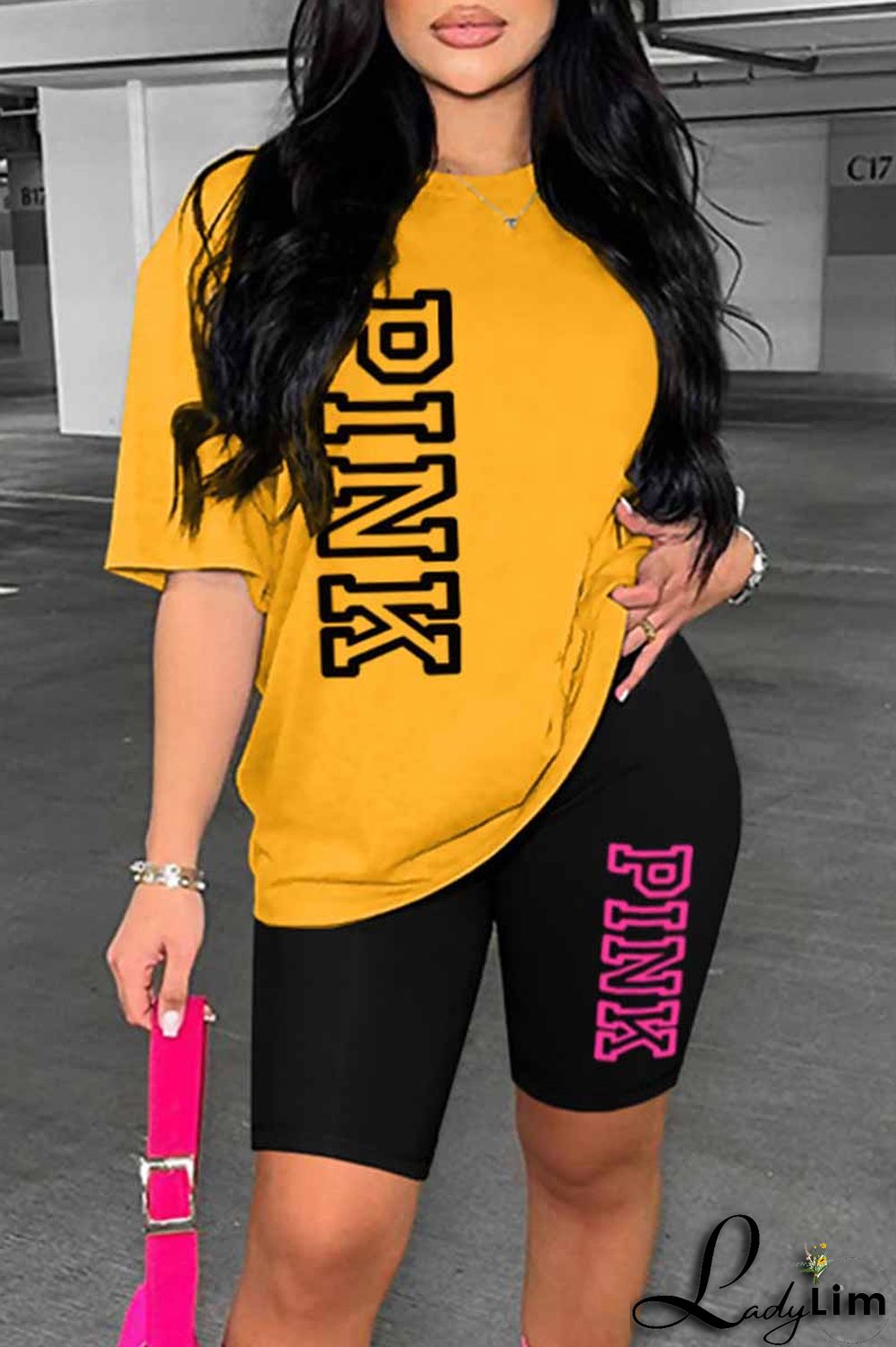 Ginger Casual Print Letter O Neck Short Sleeve Two Pieces