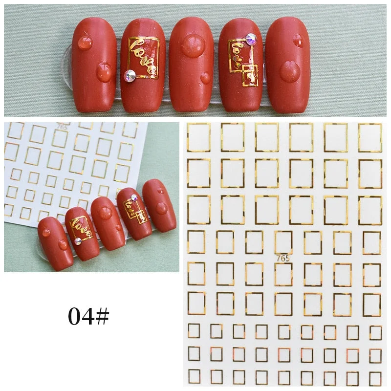 3D Stickers Bendable Gold Silver Lines Striping Tape Sticker Black White Lines Geometry Slider Decals For Manicures Decor