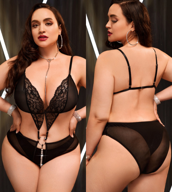 Lovingerie - Three-piece Sexy Transparent Lace Backless One-piece Set of Erotic Linerie