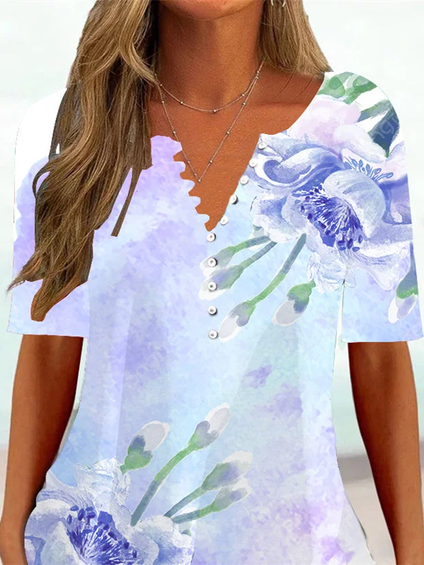 Women Half Sleeve V-neck Solid Color Dress