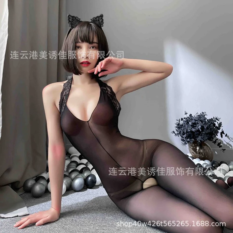 Uveng Sex Lingerie Open Lactation Passion Set Transparent Sexy Seduction Uniformed Mesh Garter Stockings