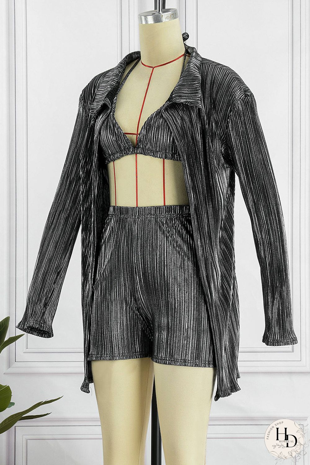 Purple Sexy Solid Patchwork Turndown Collar Long Sleeve Three Pieces