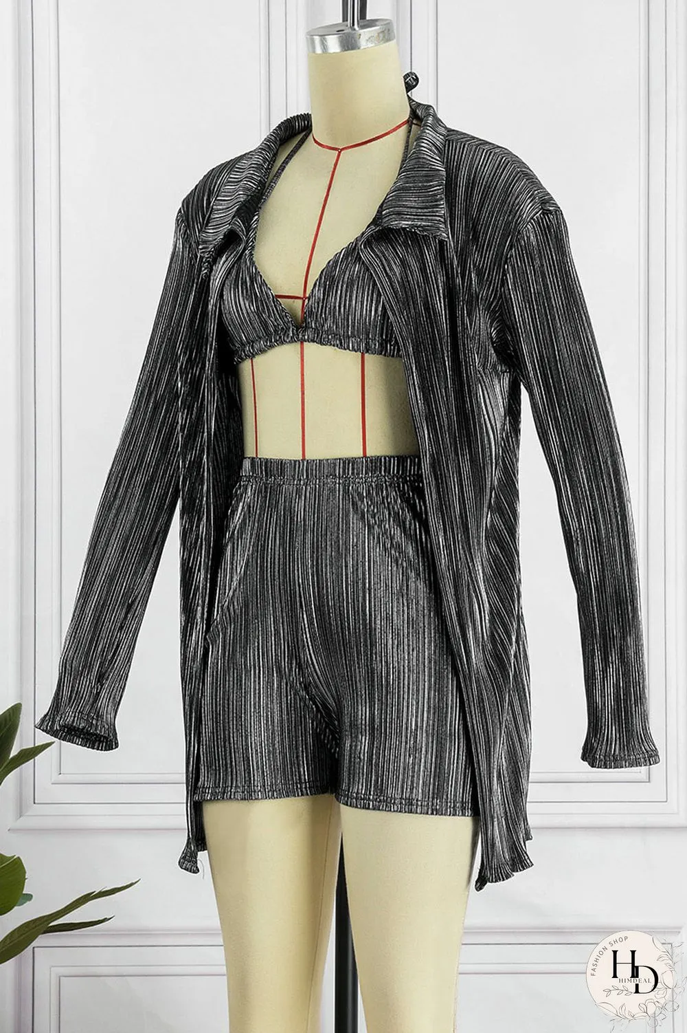 Purple Sexy Solid Patchwork Turndown Collar Long Sleeve Three Pieces