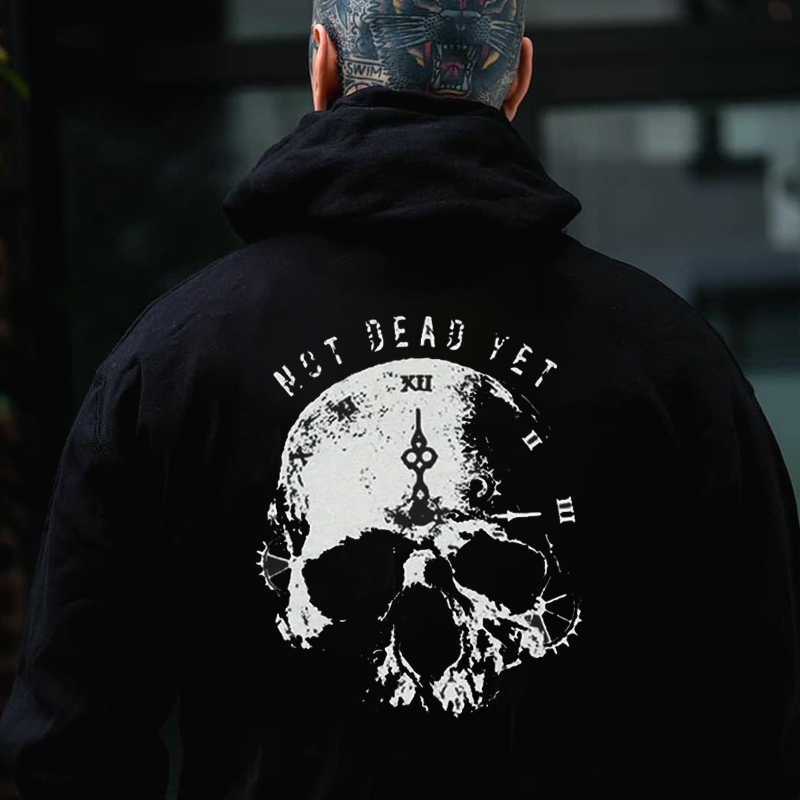 NOT DEAD YET Live Clock Casual Graphic Black Print Hoodie