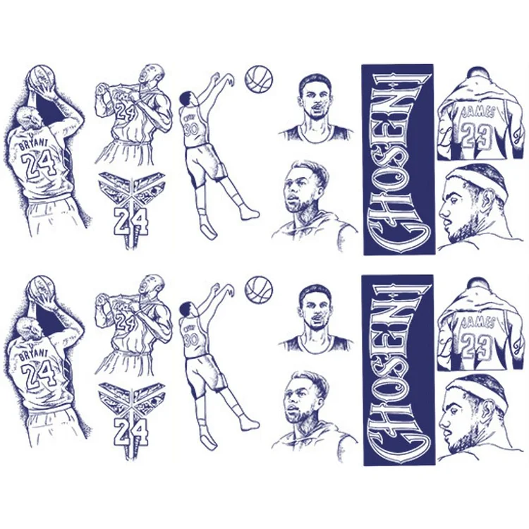6 Sheets Basketball Super Stars Semi-Permanent Tattoo Stickers 