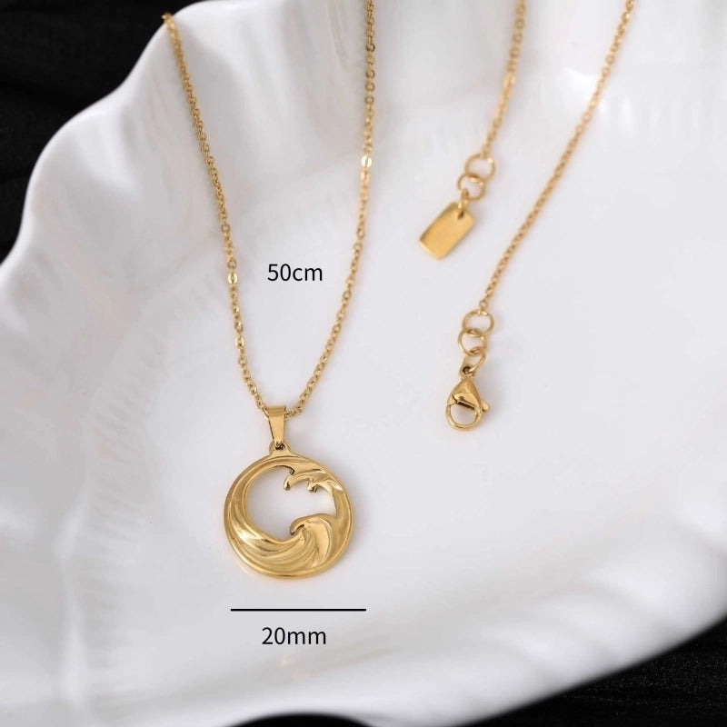 Casual Hawaiian Sea Wave 201 Stainless Steel 304 Stainless Steel 18K Gold Plated Hollow Out Pendant Necklace