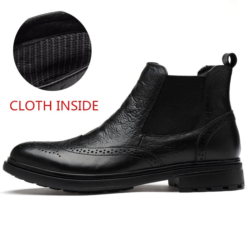 Big size 36-47 Men Chelsea Boots Genuine Leather Winter Formal Vintage Style High Top Slip on Ankle Boots for Men Botas Hombre
