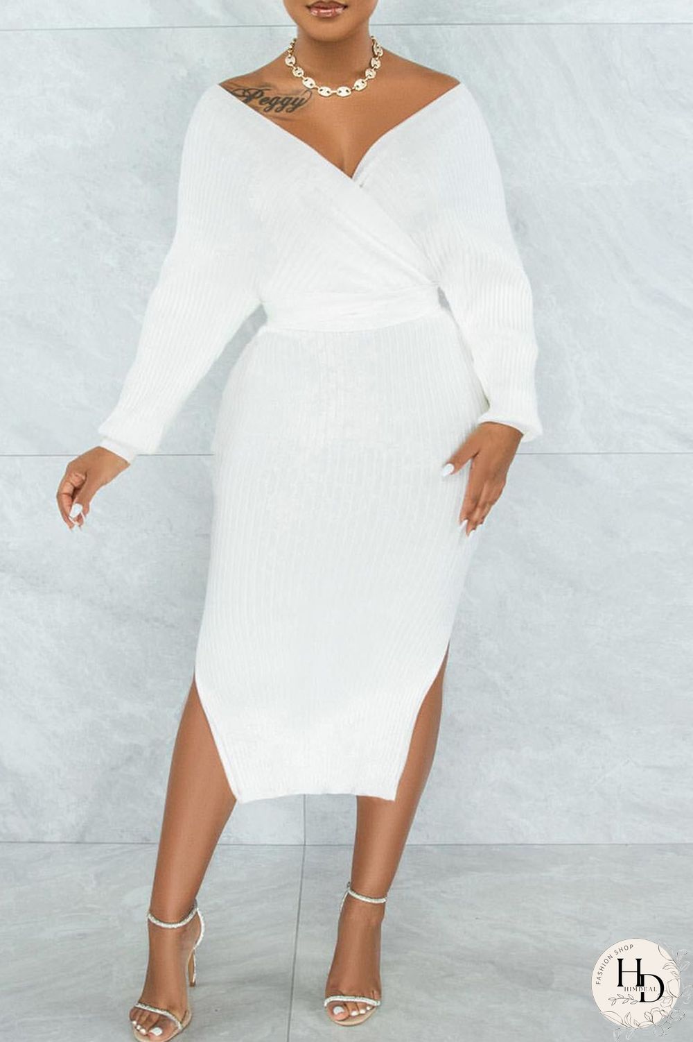 Green Sexy Solid Split Joint Slit With Belt V Neck Pencil Skirt Dresses