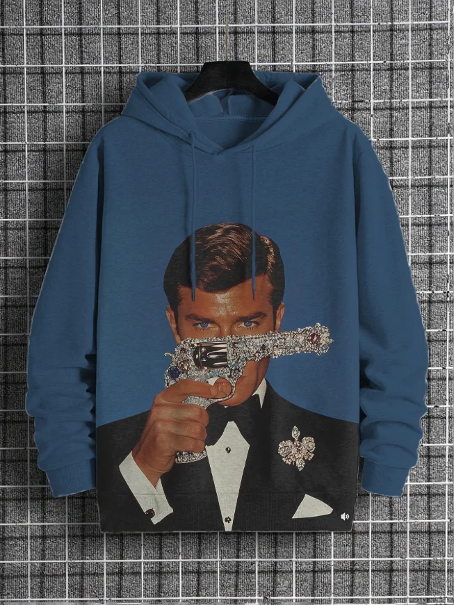 Men's Gentleman Man Holding A Gun Art Print Hooded Sweatshirt