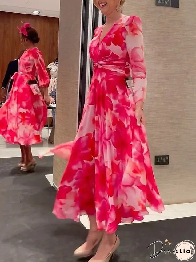 Long Dress Maxi Dress Casual Dress Chiffon Dress Swing Dress Floral Fashion Modern Outdoor Daily Vacation Print Long Sleeve V Neck Dress Loose Fit Red Summer Spring S M L XL XXL for Women