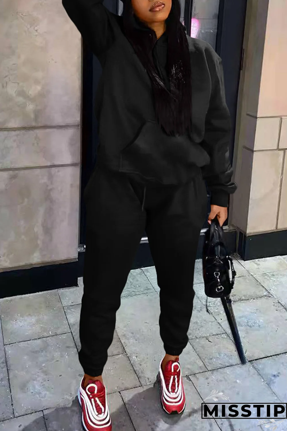 Red Casual Solid Patchwork Hooded Collar Long Sleeve Two Pieces