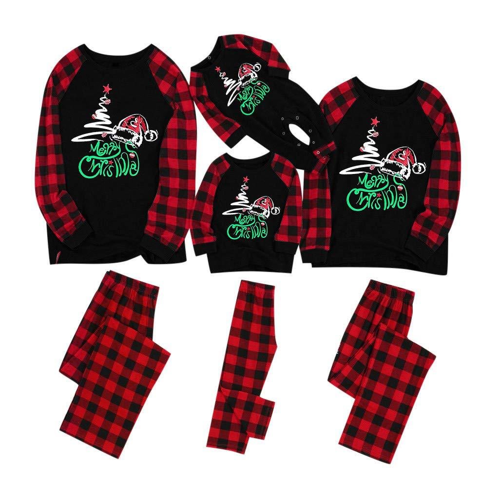 Christmas Family Matching Sleepwear Pajamas Sets red tree Top and Red Plaid Pants-Pajamasbuy