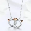 925 Sterling Silver Double Circles Pet Cat Pendant Necklace