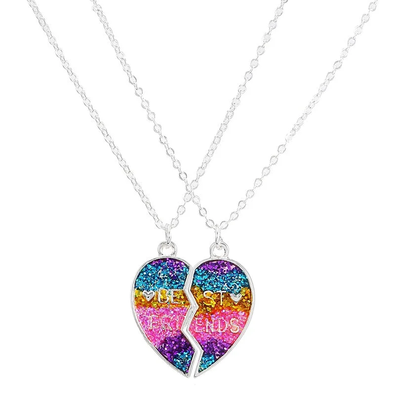 Buzzdaisy 2Pcs/Set Gradient Color Heart-shaped Magnetic Stitching BFF Friendship Necklace