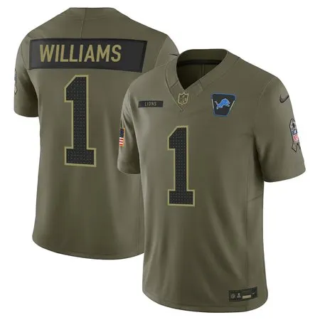 Youth's Detroit Lions #1 Jameson Williams  Olive 2025 Salute to Service Retired Limited Jersey