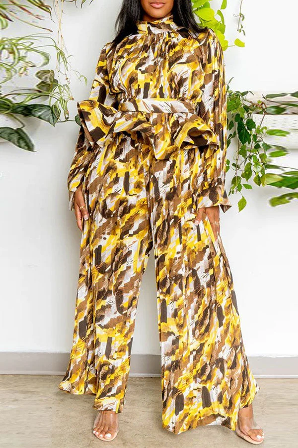 Abstract Print On-trend Peplum Pant Suit